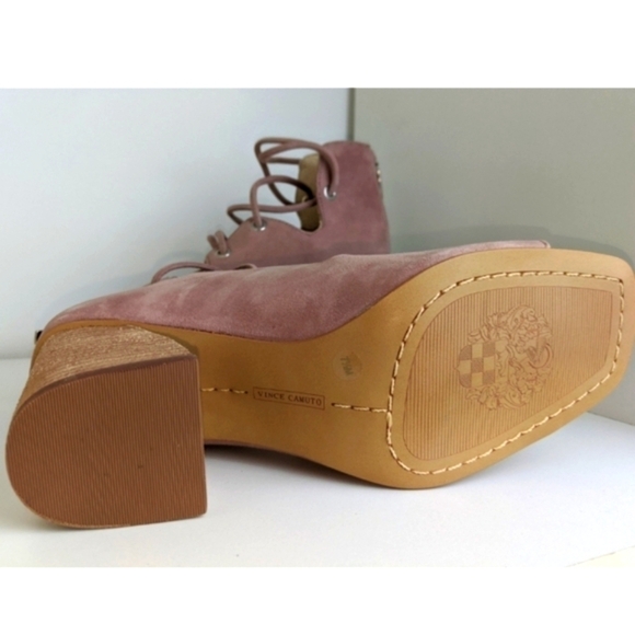 Vince Camuto Nahara pink chunky heel sandal dry rose suede 7.5 lace up - Picture 4 of 5